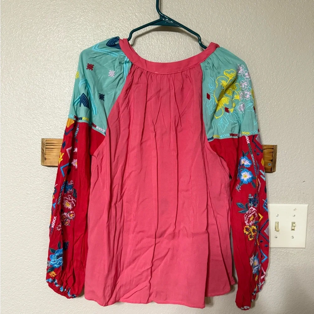 Savanna Jane Coral, Aqua, and Red Embroidered Blouse - Picture 2 of 3